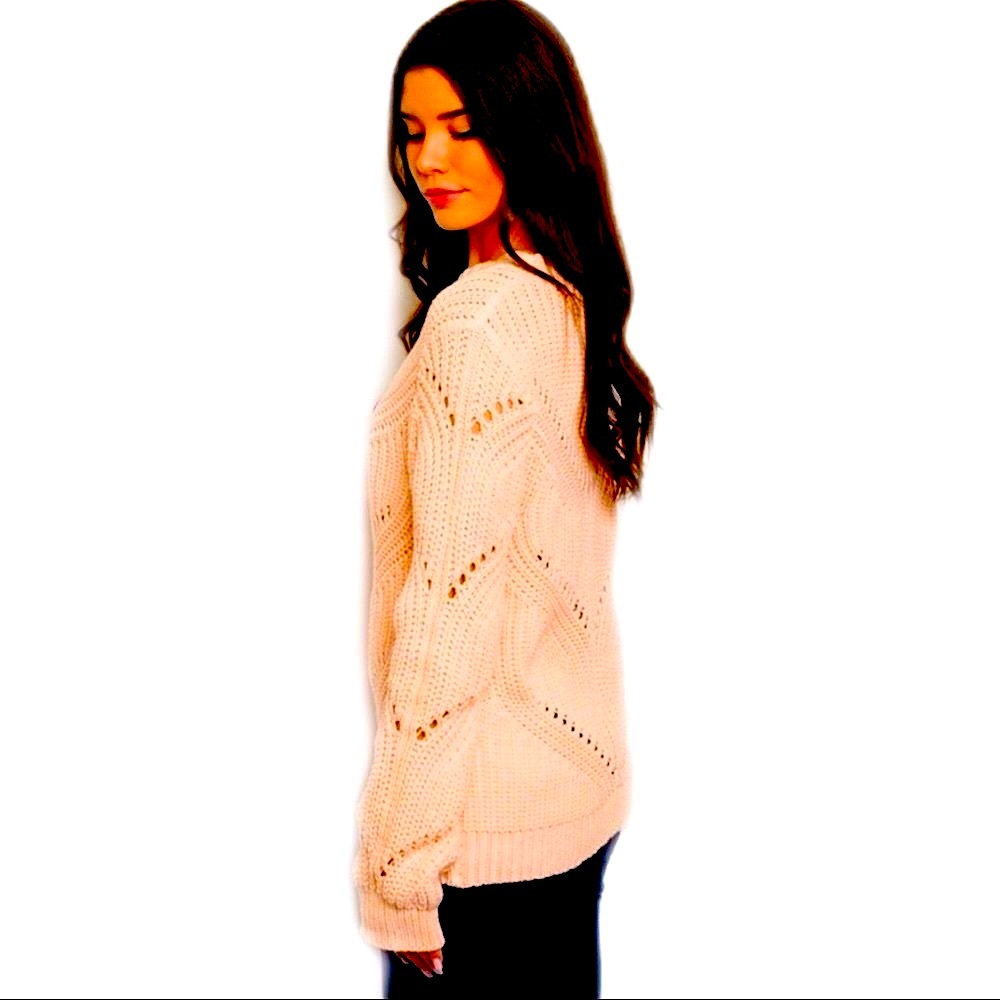 Chunky Cotton Blend Cable Knit Sweater